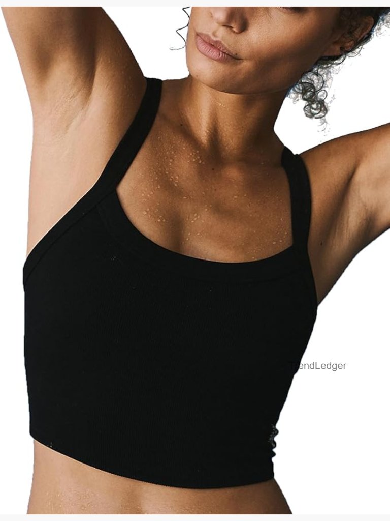 Seamless Ribbed Crop Tank Top Scoop Neck Athletic Workout Top